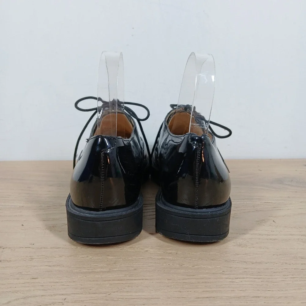 Nine West Barbieri Loafers Womens 9.5M Black Patent Platform Lace Up
